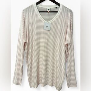 Striped V-Neck Long Sleeve Top in Blush Pink